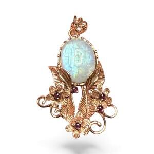 Natural Rhodolite Garnet Moonstone Pendant Necklace Solid Copper No Chain